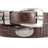 Arkansas Razorbacks Men's Braided Leather Belt. ARK Razorbacks Gift. ARK Belt. Brown Braided Full Grain Finish With Metal Emblem Conchos.