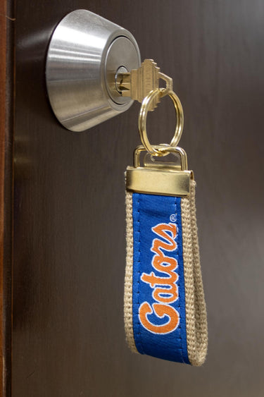 Florida Gators Collegiate Woven Ribbon Key Chain. University of Florida Key Fob. UF Gators Gift. Brass Clasp and O-Ring.