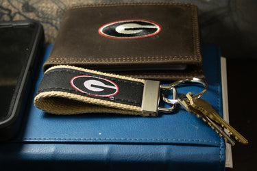 Georgia Bulldogs Collegiate Woven Ribbon Key Chain. University of Gerogia Key Fob. UGA Dawgs Gift. Brass Clasp and O-Ring.