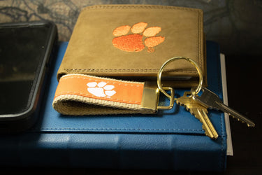 Clemson Tigers Collegiate Woven Ribbon Key Chain. Clemson University Key Fob. Clemson Tigers Gift. Brass Clasp and O-Ring.