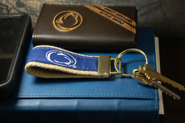 Penn State Nittany Lions Collegiate Woven Ribbon Key Chain. Penn State University Key Fob. Penn State Gift. Brass Clasp and O-Ring.