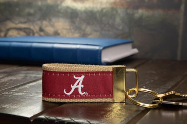 Alabama Crimson Tide Collegiate Woven Ribbon Key Chain. Alabama Key Fob. Alabama Gift. Crimson Tide Key Ring. Brass Clasp and O-Ring.