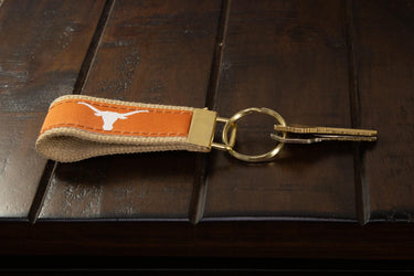 Texas Longhorns Collegiate Woven Ribbon Key Chain. University of Texas Key Fob. UT Longhorns Gift. Hook 'Em Merch. Brass Clasp and O-Ring.