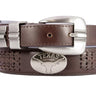 Texas Longhorns Men's Collegiate Leather Belt. UT Longhorns Gift. Texas Belt. Brown Braided Full Grain Finish With Metal Emblem Conchos.