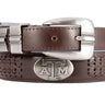 Texas A&M Aaggies Men's Collegiate Leather Belt. Texas Aggies Gift. Texas Belt. Brown Braided Full Grain Finish With Metal Emblem Conchos.