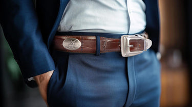 Alabama Crimson Tide Men's Collegiate Leather Belt. Alabama Gift. Bama Belt. Brown Croc Pattern Full Grain Finish With Metal Emblem Conchos.
