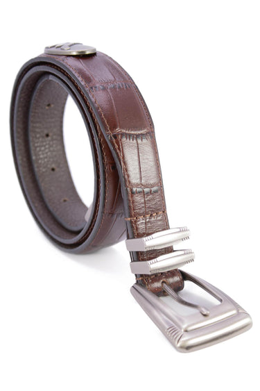 Texas Longhorns Men's Collegiate Leather Belt. UT Longhorns Gift. Texas Belt. Brown Croc Pattern Full Grain Finish With Metal Emblem Conchos