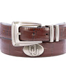 Oklahoma Sooners Men's Collegiate Leather Belt. Sooners Gift. Oklahoma Belt. Brown Croc Pattern Full Grain Finish With Metal Emblem Conchos.