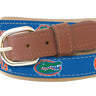 Youth Size Florida Gators Collegiate Woven Ribbon Belt. Tan Full Grain Leather Tabs. Boys Size Gators Belt. Kids UF Ribbon Belt.