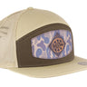 Shot Shell Hand Burnished Full Grain Old School Camo Brown Leather Patch Hat. 7-Panel Modern Flat Bill Cap. Richardson 168 Snapback Hat.