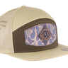 Cotton Boll Hand Burnished Full Grain Old School Camo Brown Leather Patch Hat. 7-Panel Modern Flat Bill Cap. Richardson 168 Snapback Hat.
