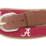 Youth Size Alabama Crimson Tide Collegiate Woven Ribbon Belt. Tan Full Grain Leather Tabs. Boys Size Bama Belt. Kids Alabama Ribbon Belt.