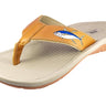 Yellow Tuna Men's Fishing Sandal, Tan Leather Strap Boating Flip Flop, Embroidered Fish Design, Cushioned Insole, Non-Slip Boating Shoe.