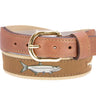 Backcountry Slam Men's Woven Ribbon Belt, Brown Fishing Belt, Boating Gift, Tarpon, Redfish, Snook, Speckled Trout. Tan Leather Tabs.
