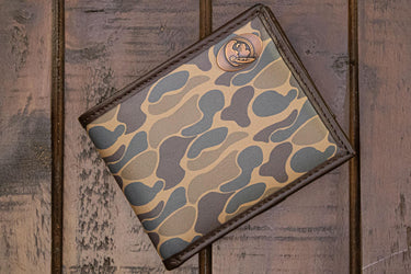 FSU Seminoles Men's Bifold Old School Camo Leather Wallet. Gift For FSU Fan. Quality Full Grain Leather With Antique Copper Logo.