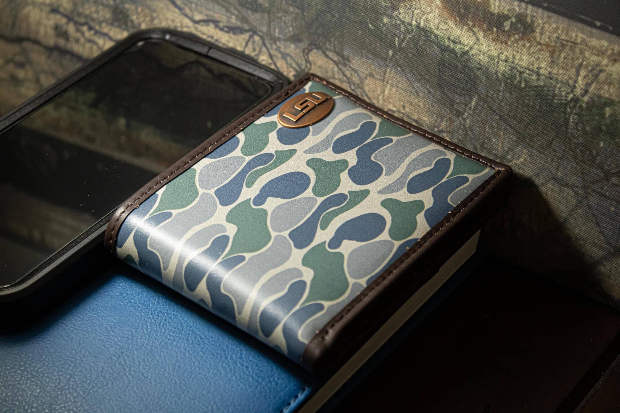 LSU Tigers Men's Bifold Old School Camo Leather Wallet. Gift For LSU Fan. Quality Full Grain Leather With Antique Copper Logo.
