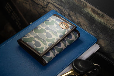 LSU Tigers Men's Trifold Old School Camo Leather Wallet. Gift For LSU Fan. Quality Full Grain Leather With Antique Copper Logo.