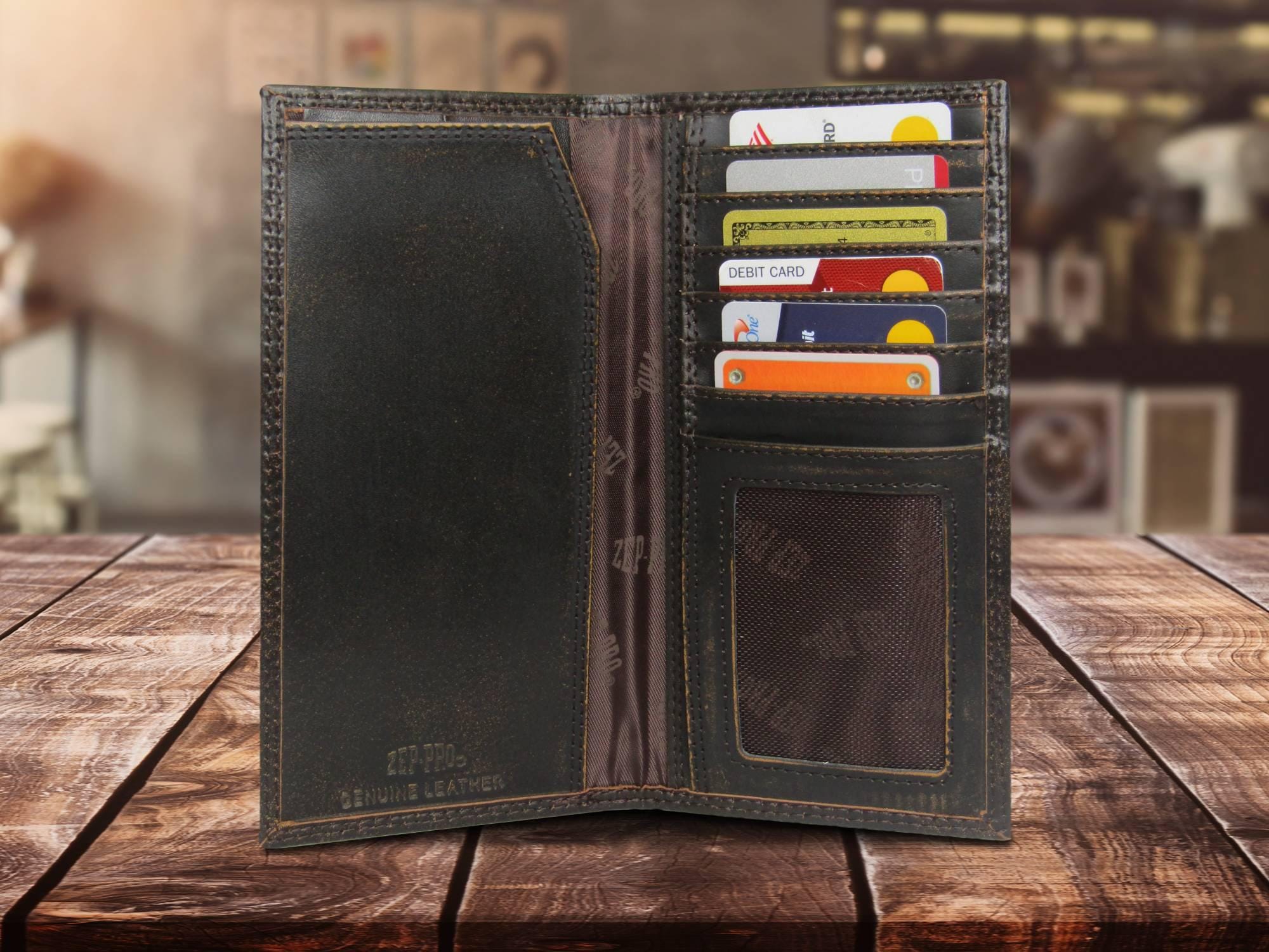 LSU Tigers Men's Secretary Old School Camo Leather Wallet. Gift For LSU Fan. Quality Full Grain Leather With Antique Copper Logo