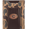 Georgia Bulldogs Men's Magnetic Front Pocket Old School Camo Leather Wallet. Gift For UGA Dawg Fan. Quality Leather With Antique Copper Logo