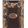 USC Gamecocks Men's Magnetic Front Pocket Old School Camo Leather Wallet. Gift For Carolina Fan. Quality Leather With Antique Copper Logo