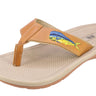 Mahi Dolphin Men's Fishing Sandal, Tan Leather Strap Boating Flip Flop, Embroidered Fish Design, Cushioned Insole, Non-Slip Boating Shoe.