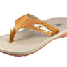 Redfish Men's Fishing Sandal, Tan Leather Strap Boating Flip Flop, Embroidered Fish Design, Cushioned Insole, Non-Slip Boating Shoe.