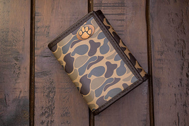 Clemson Tigers Men's Trifold Old School Camo Leather Wallet. Gift For Clemson Fan. Quality Full Grain Leather With Antique Copper Logo.