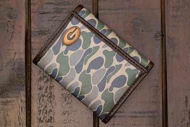 Georgia Bulldogs Men's Trifold Old School Camo Leather Wallet. Gift For Dawgs Fan. Quality Full Grain Leather With Antique Copper Logo.