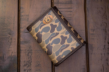 Auburn Tigers Men's Trifold Old School Camo Leather Wallet. Gift For War Eagle Fan. Quality Full Grain Leather With Antique Copper Logo.