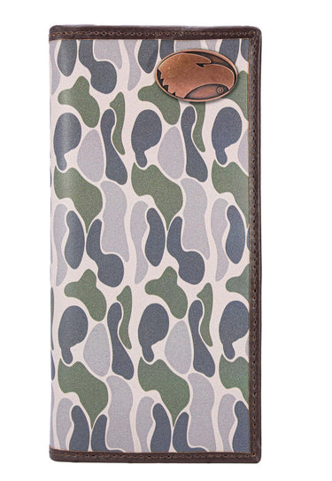 Georgia Southern Eagles Men's Secretary Old School Camo Leather Wallet. Gift For GATA Fan. Full Grain Leather With Antique Copper Logo