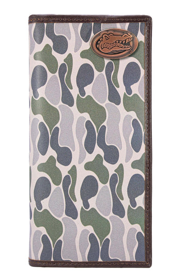 Florida Gators Men's Secretary Old School Camo Leather Wallet. Gift For UF Gator Fan. Quality Full Grain Leather With Antique Copper Logo