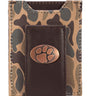 Clemson Tigers Men's Magnetic Front Pocket Old School Camo Leather Wallet. Gift For Clemson Fan. Quality Leather With Antique Copper Logo