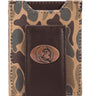 FSU Seminoles Men's Magnetic Front Pocket Old School Camo Leather Wallet. Gift For FSU Noles Fan. Quality Leather With Antique Copper Logo