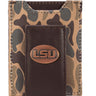 LSU Tigers Men's Magnetic Front Pocket Old School Camo Leather Wallet. Gift For LSU Fan. Quality Leather With Antique Copper Logo