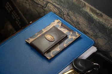 Florida Gators Men's Magnetic Front Pocket Old School Camo Leather Wallet. Gift For UF Gators Fan. Quality Leather With Antique Copper Logo