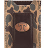 Tennessee Vols Men's Magnetic Front Pocket Old School Camo Leather Wallet. Gift For UT Vols Fan. Quality Leather With Antique Copper Logo