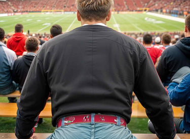 Georgia Bulldogs Men's Collegiate Stadium Collection Woven Ribbon Belt. Brown Full Grain Leather Tabs, Roller Buckle and Cotton Webbing.