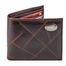 Arkansas Razorbacks Men's Collegiate Bifold Leather Wallet. Hogs Passcase Wallet. Hogs Gift. Silver Metal Concho Emblem.