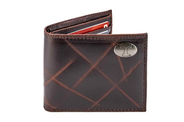 Tennessee Vols Men's Collegiate Bifold Leather Wallet. Vols Passcase Wallet. UT Vols Gift. Silver Metal Concho Emblem.