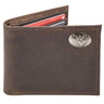 West Virginia Mountaineers Men's Collegiate Bifold Leather Wallet. WVU Passcase Wallet. Mountaineers Gift. Silver Metal Concho Emblem.