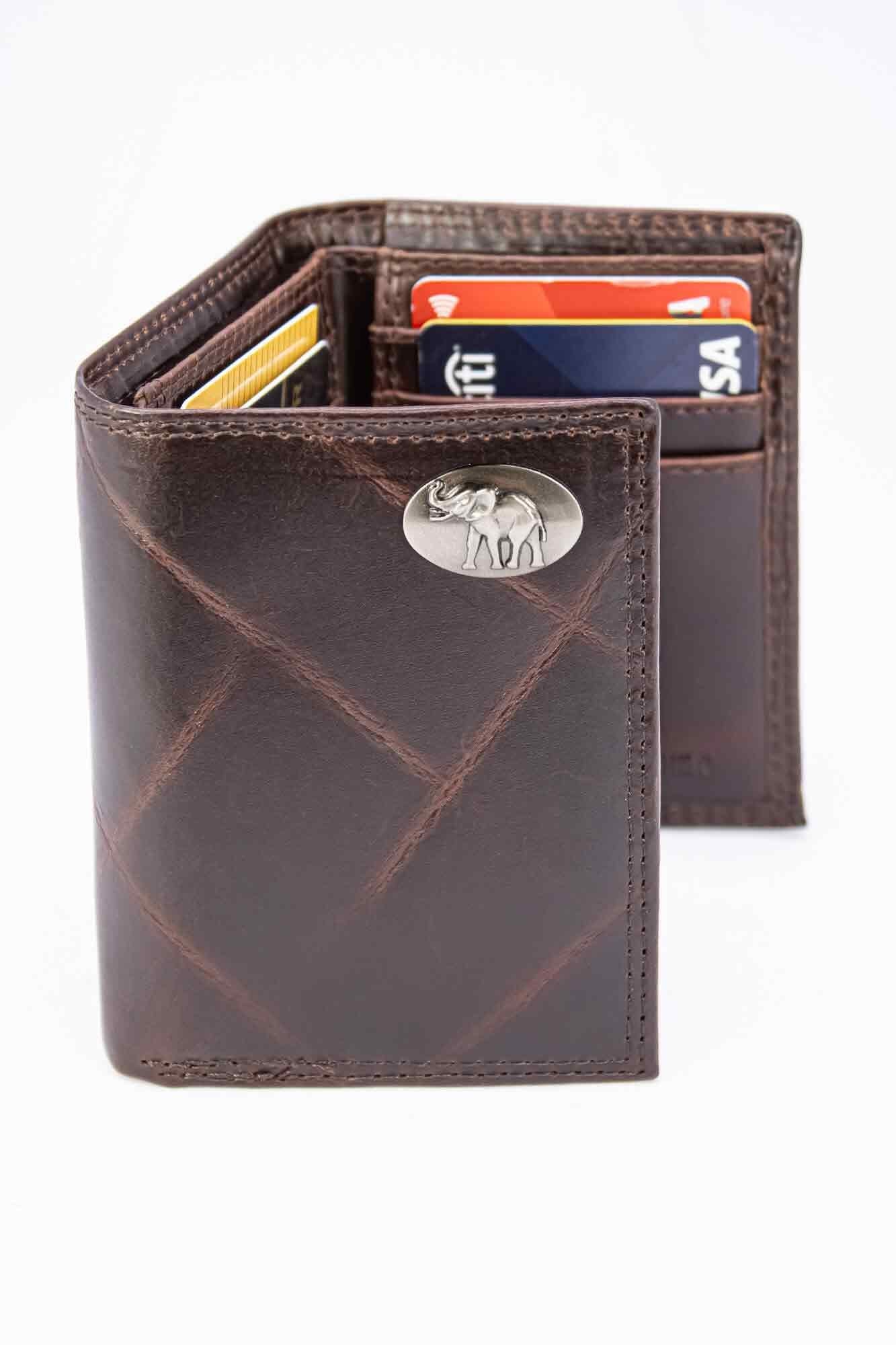 Alabama Crimson Tide Men's Collegiate Trifold Leather Wallet. Roll Tide Wallet. Alabama Merch. Bama Gift. Silver Concho Emblem
