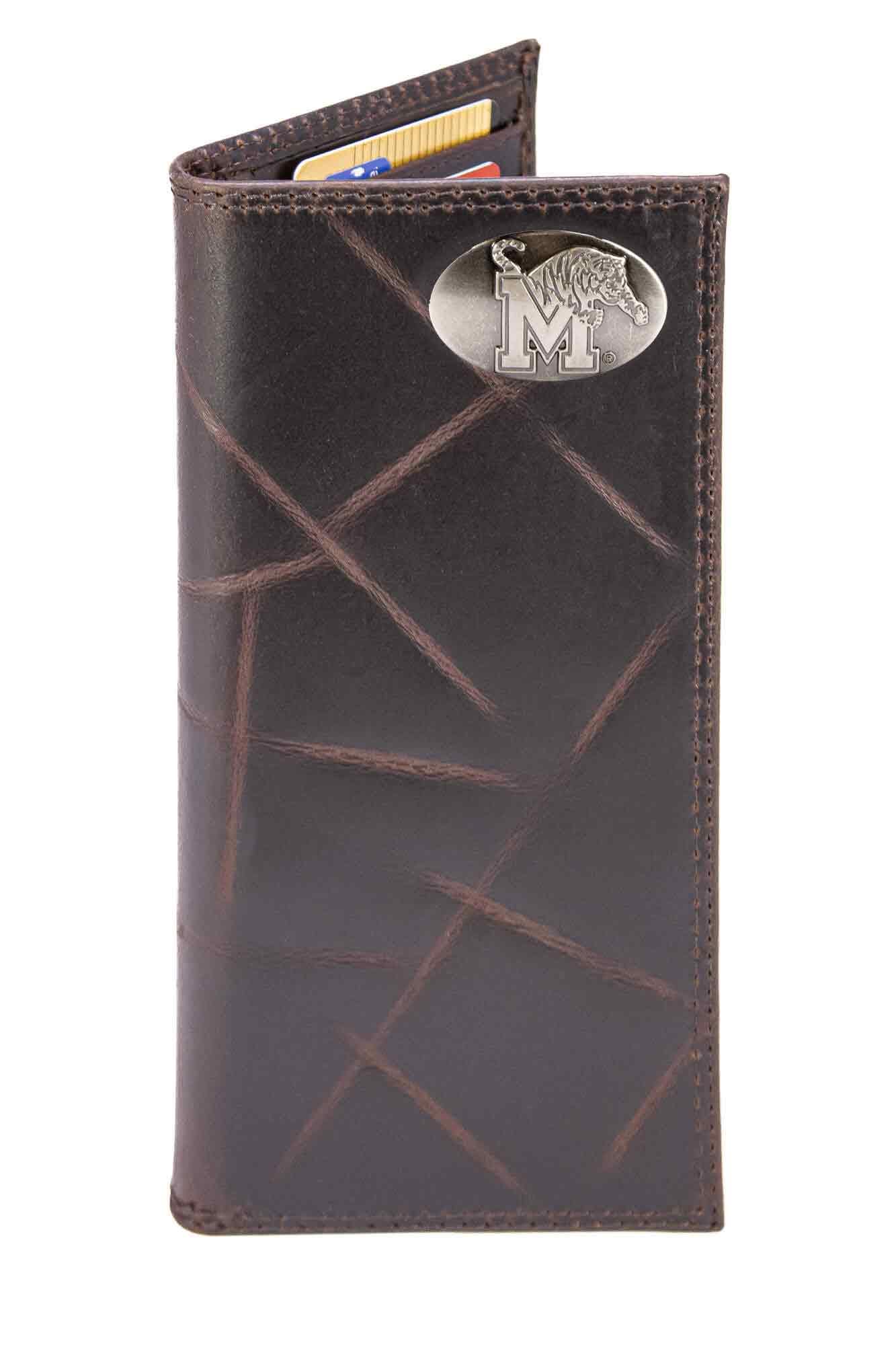 Memphis Tigers Men's Collegiate Secretary Leather Wallet. Memphis Long Wallet. Tigers Roper Wallet. Memphis Gift. Silver Concho Emblem