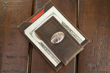 Alabama Crimson Tide Men's Collegiate Magnetic Front Pocket Leather Wallet. Bama Wallet. Alabama Slim Wallet. Silver Concho Emblem