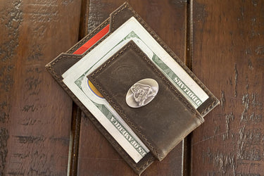 ECU Pirates Men's Collegiate Magnetic Front Pocket Leather Wallet. ECU Wallet. East Carolina Slim Wallet. Silver Concho Emblem
