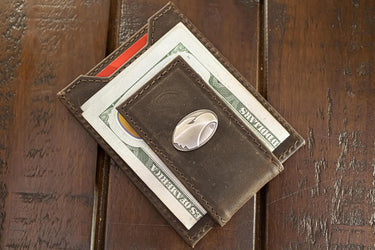 Georgia Southern Eagles Men's Collegiate Magnetic Front Pocket Leather Wallet. Eagles Wallet. GA Southern Slim Wallet. Silver Concho Emblem