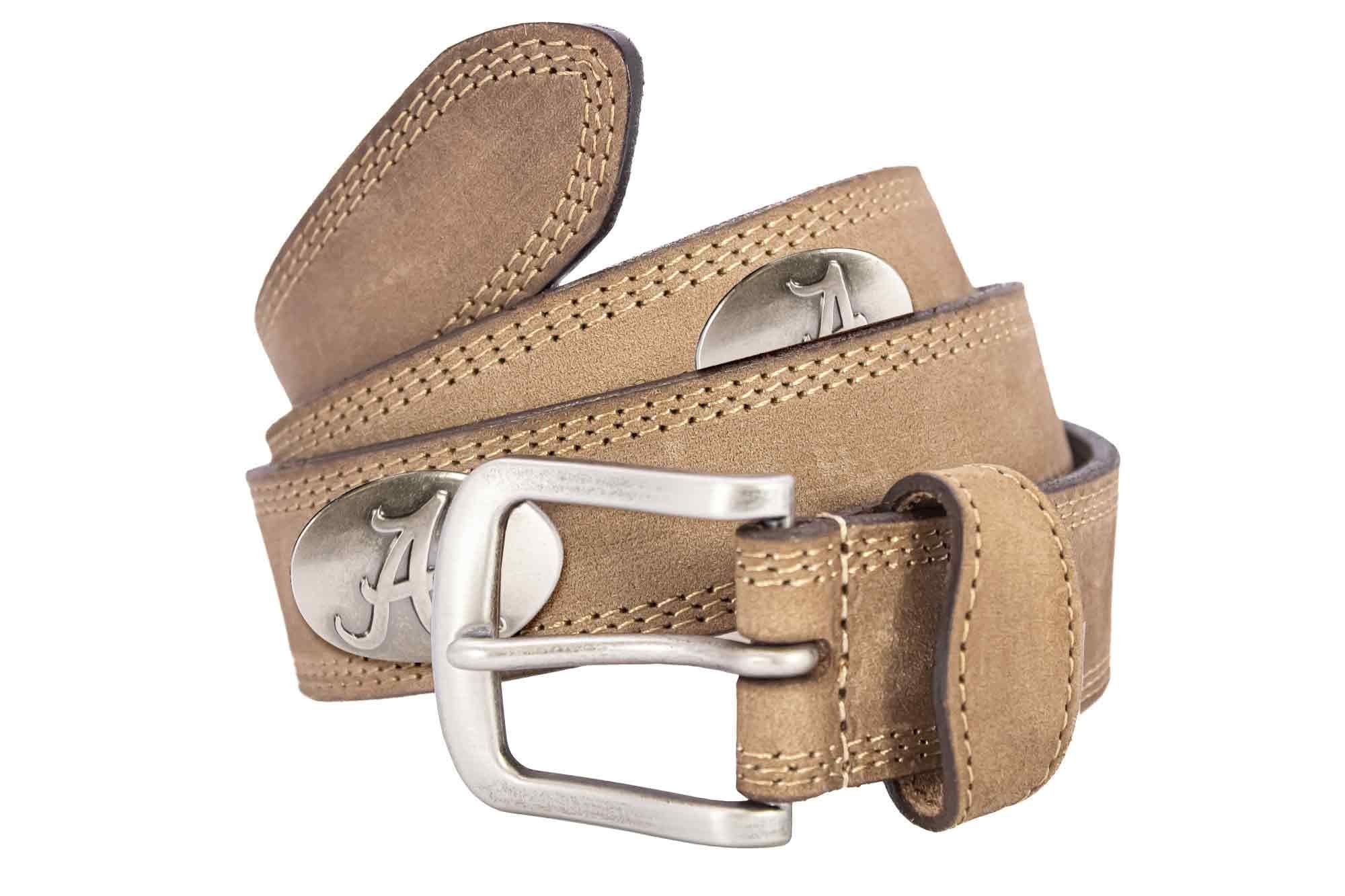 Alabama Crimson Tide Men's Collegiate Leather Belt. Bama Gift. Alabama Merch. Crazy-horse With Metal Emblem Conchos. Outdoor Rugged Belt.