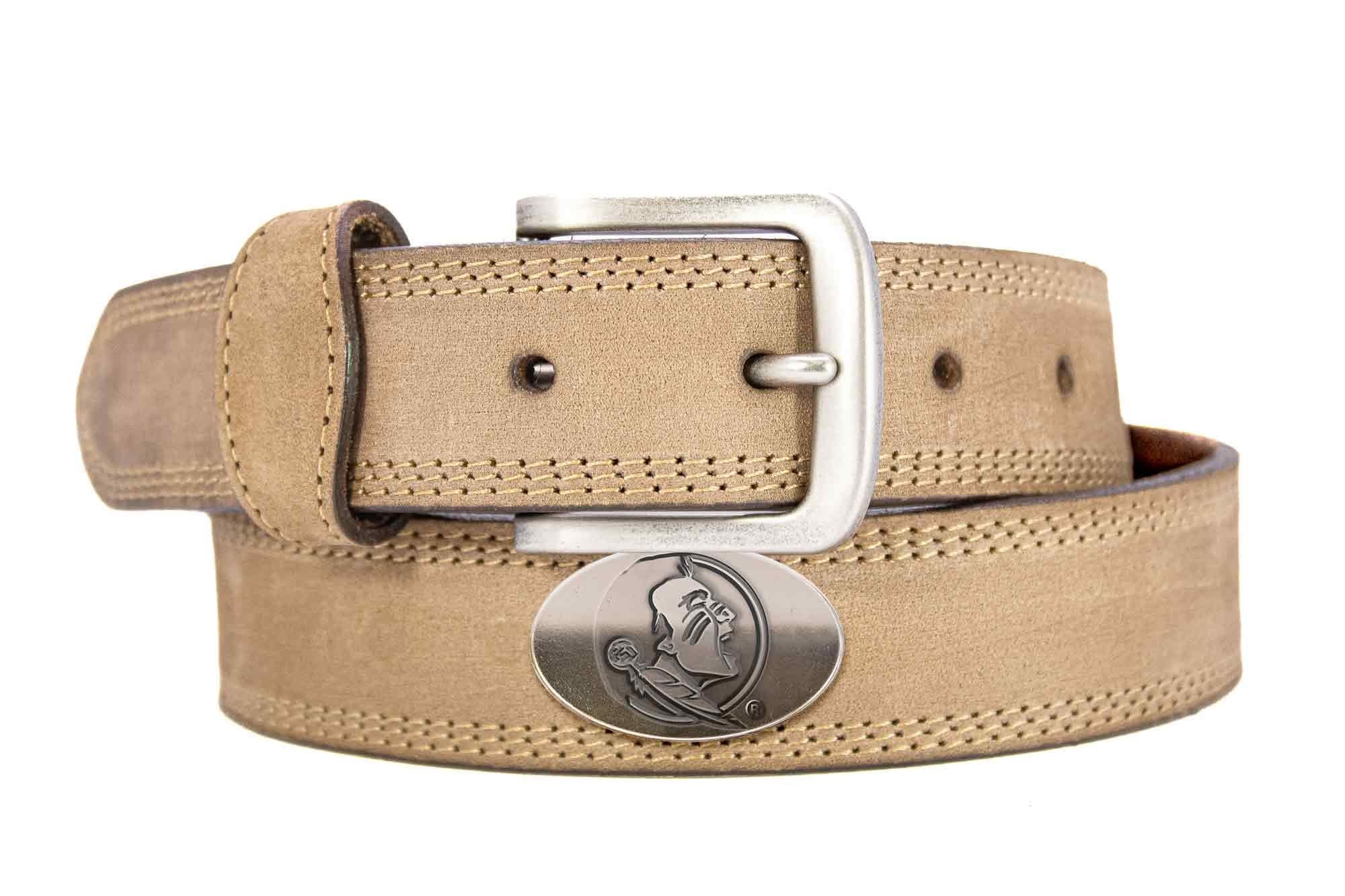 Florida State Seminoles Men's Collegiate Leather Belt. Noles Gift. FSU Merch. Crazy-horse With Metal Emblem Conchos. FSU Outdoor Rugged Belt