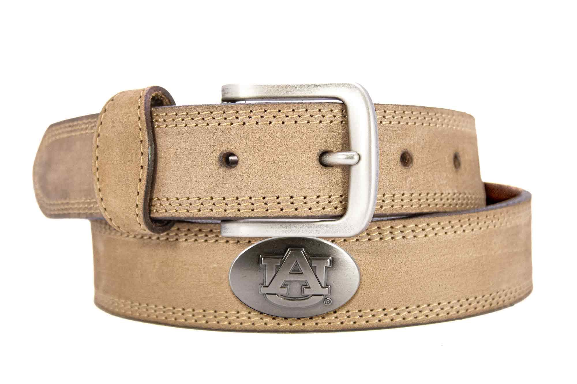 Auburn Tigers Men's Collegiate Leather Belt. Auburn Merch. Crazy-horse With Metal Emblem Conchos. Tigers Outdoor Rugged Belt.