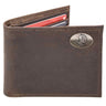 FSU Seminoles Men's Collegiate Bifold Leather Wallet. FSU Passcase Wallet. Noles Gift. Silver Metal Concho Emblem.