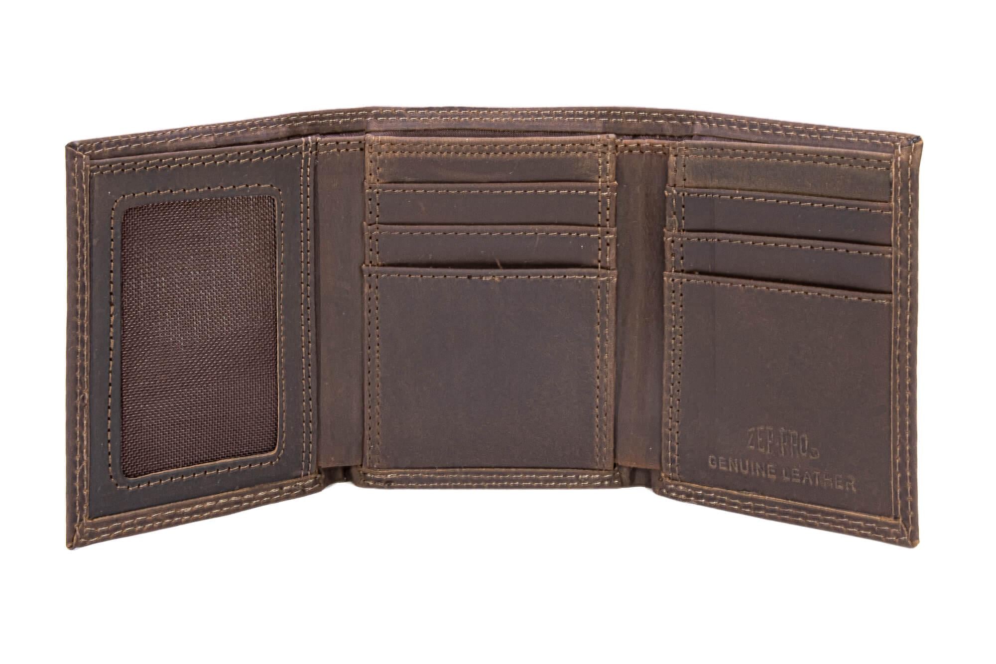Virginia Tech Hokies Men's Collegiate Trifold Leather Wallet. Virginia Tech Wallet. Hokies Merch. VT Gift. Silver Metal Concho Emblem